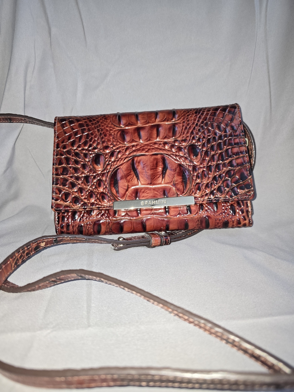 Brahmin Burnt Orange Croc-Embossed Leather Crossbody